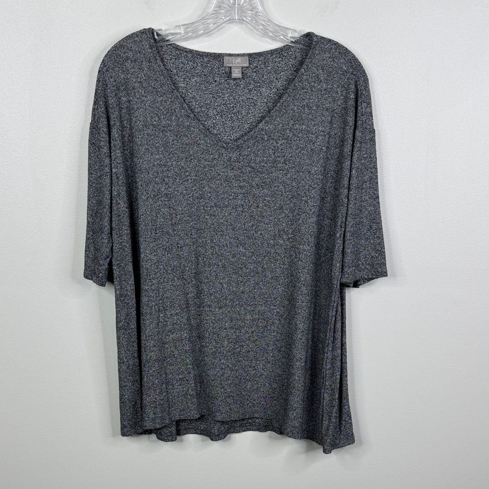 J. Jill Wearever Collection Grey Marl V-Neck Knit Top Size MP Petite Rayon